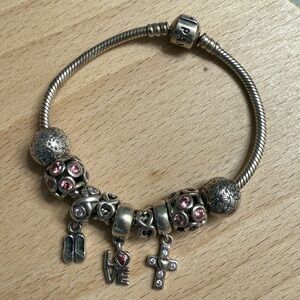 Pandora Silver and Pink Charm Bracelet